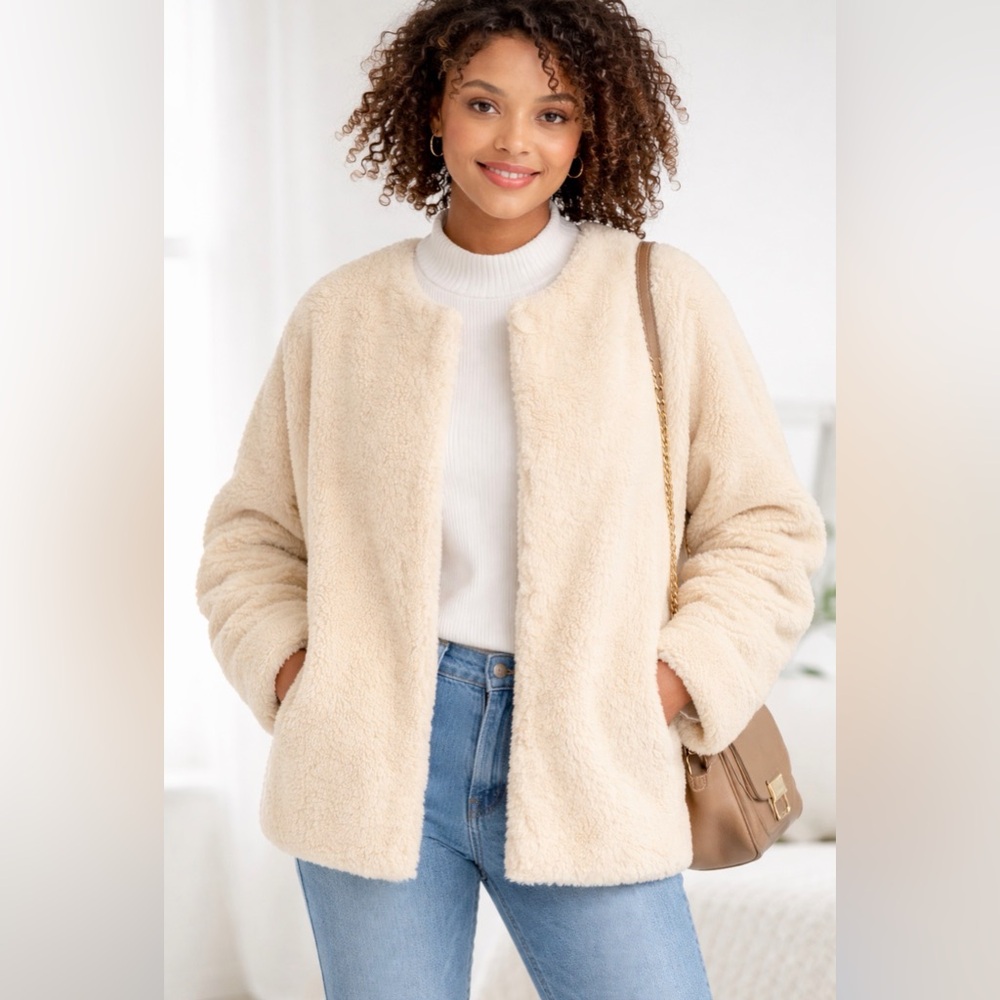 POPSUGAR “In the Stars” Faux Fur Teddy Coat in Fawn ~ Size L ~ NWOT
